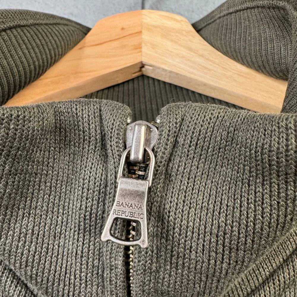 Banana Republic Mens Olive Green Cotton Full Zip Track Jacket Side Stripe Large